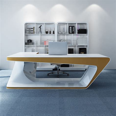 709 Modern L Shaped Office Desk In Mdf And Metal White Executive Desk