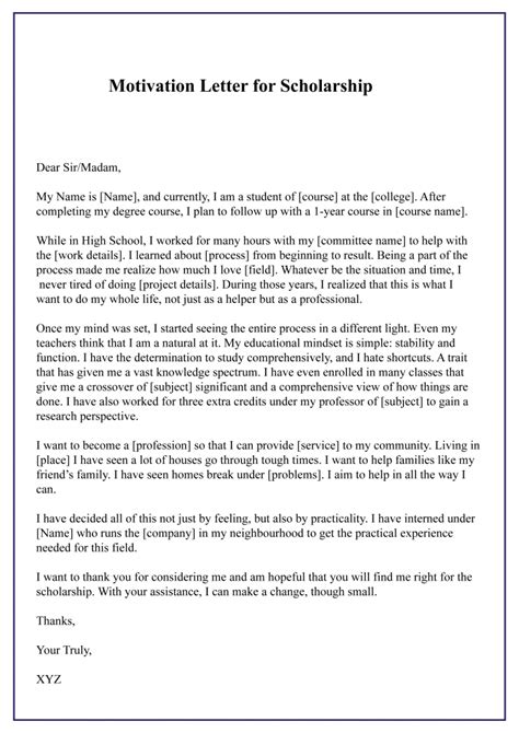 This is a genuine motivation letter written by a student who would like study public administration in holland. Free Sample Motivation Letter For Scholarship Template