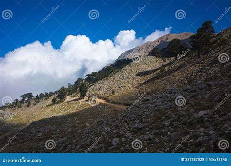 Mountainous Landscape Mountainside With Stones Sparse Vegetation Dry