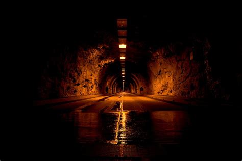 Hd Wallpaper Brown Tunnel With Lights Road In Dark Area Passage