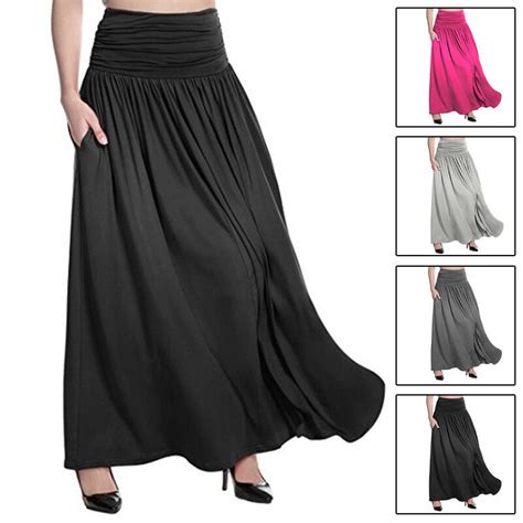 Women High Waist Flared Pleated Long Dress Gypsy Maxi Skirt S 5xl Plus Size Ebay