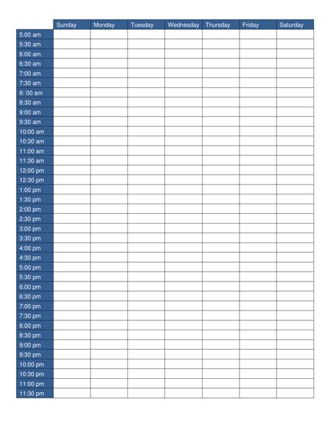 Blue Weekly Schedule Template Big Table Download Printable Pdf