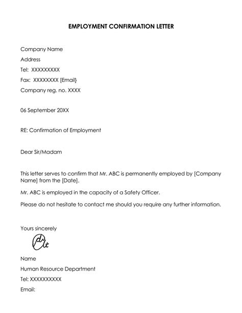 sample employment confirmation letter template printable pdf download photos