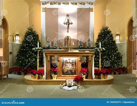 Catholic Church Sanctuary at Christmas Mass Stock Image - Image of