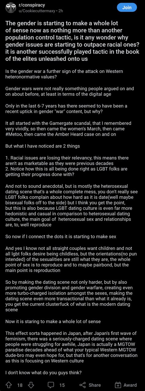 top mind explains how their non existent sex life is the center of the universe for everyone