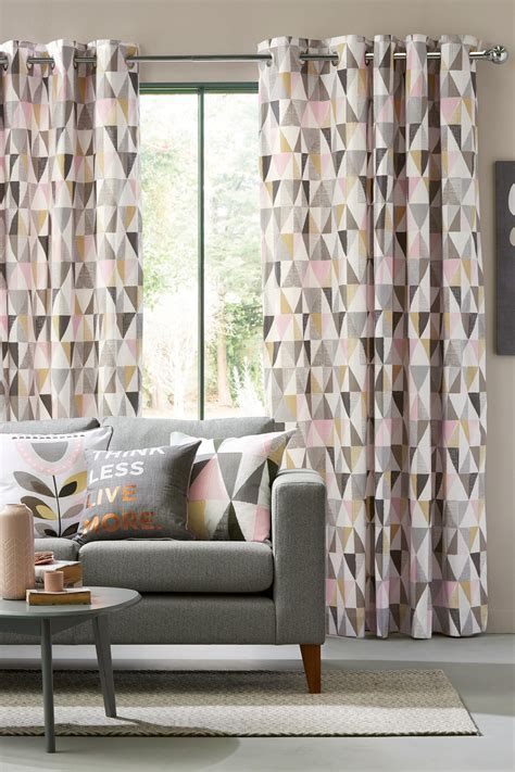 You can go with a bright yellow to create a really warm, cheery room or try a mustard yellow for a more refined look. Buy Blush Tri Geo Print Eyelet Curtains from the Next UK ...