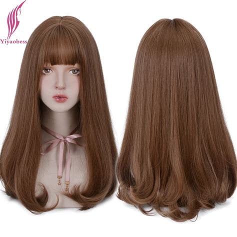Yiyaobess 55cm Long Brown Synthetic Wig Women Korean Natural Wavy Hair