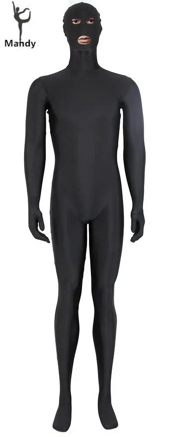 Adult Lycra Mouth Eyes Open Full Bodysuit Zentai Costume Black One Piece Spandex Mens Second
