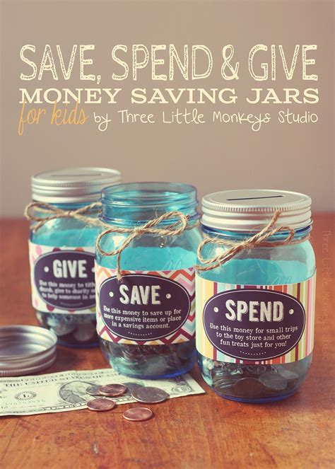 Save Spend And Give Jars For Kids Three Little Monkeys Studio Kids