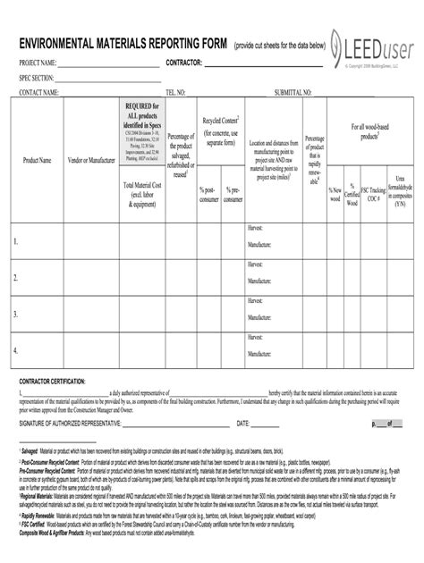 Leed Materials Reporting Form Fill And Sign Printable Template Online