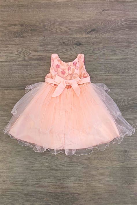 Deluxe Peachy Blush Floral Sequin Dress Sparkle In Pink