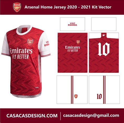 Camiseta Arsenal Local 2020 2021 Kit Vector