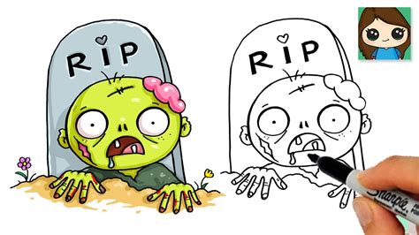 How To Draw A Zombie In A Cemetery Easy Halloween Art