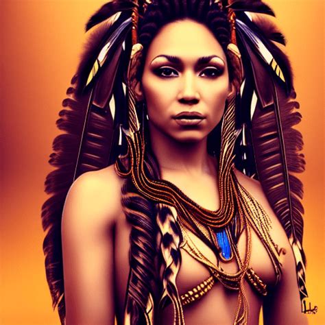 Light Skinned Native American Warrior Woman With Vibrant Feathers Creative Fabrica