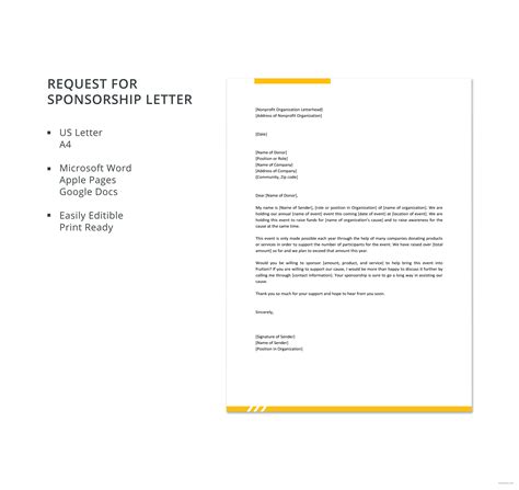 Request for Sponsorship Letter Template in Microsoft Word, Apple Pages