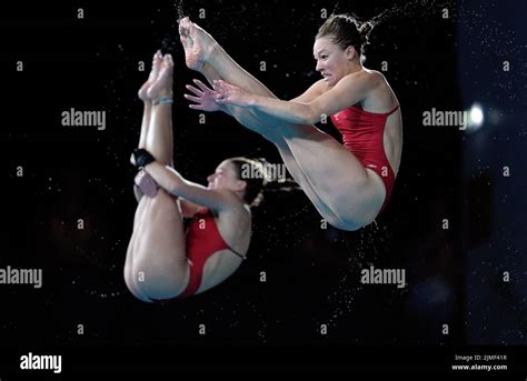 Canada S Margo Erlam And Mia Vallee During The Women S Synchronised 3m Springboard Final At