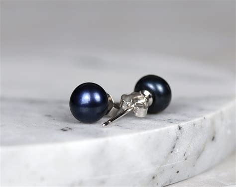 Black Pearl Earrings Tiny Pearl Studs S925 Earrings 4 5mm Etsy
