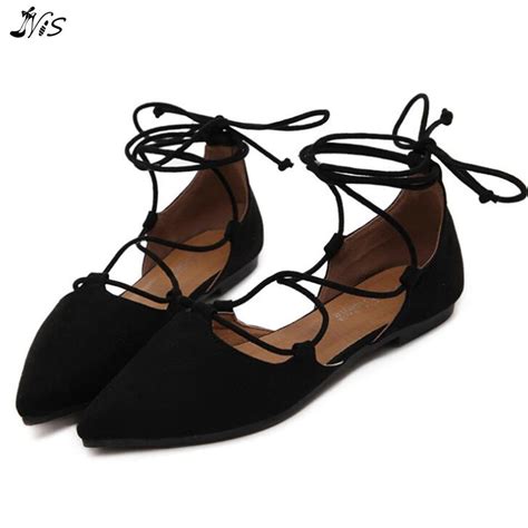 Nis Nis Women S Ballet Straps Lace Up Flats Suede Pointy Toe Shoes