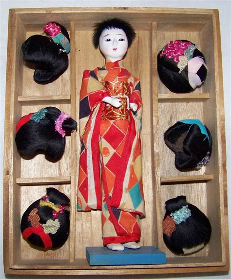 Antique Vintage Geisha Doll The Hanako With Six Wigs In Original Box