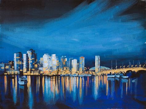 A Cityscape On The Water Acrylic On Canvas City