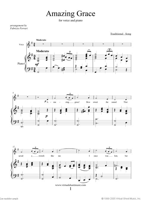 Amazing grace piano sheet music. Amazing Grace (in G) sheet music for voice and piano PDF