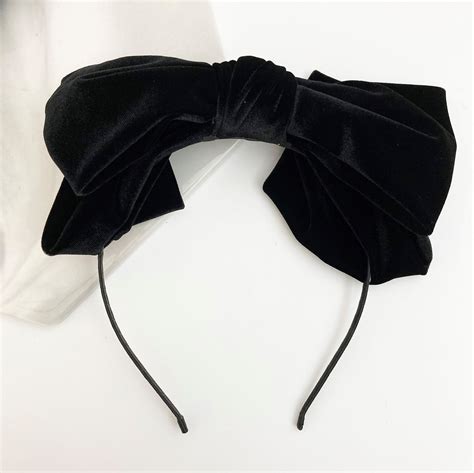 Fluffy Velvet Big Bow Headband Black And Navy Velvet Oversize Etsy