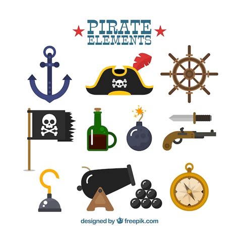 Premium Vector Set Of Fantastic Pirate Elements In Flat Design