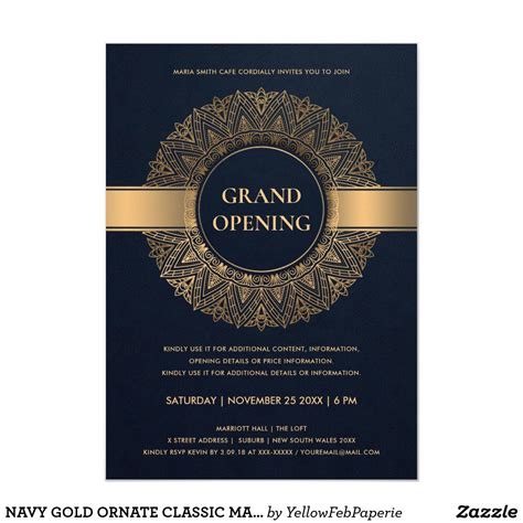 NAVY GOLD ORNATE CLASSIC MANDALA GRAND OPENING INVITATION Zazzle Com