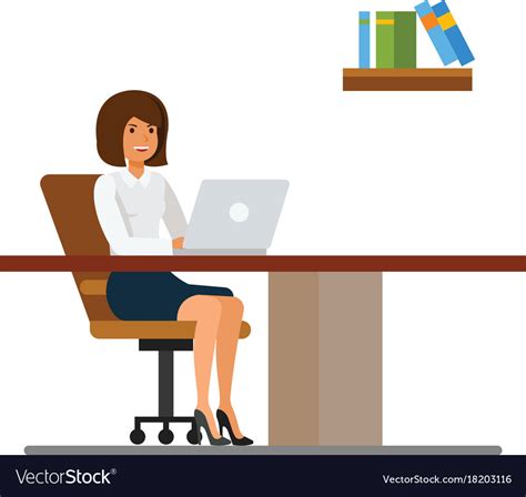 Secretary Working In Office At Desk Cartoon Flat Vector Image