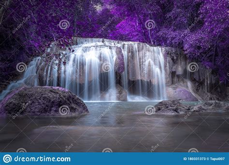 Purple Waterfall Magic Colorful Picture Painted Like A Fairytale World