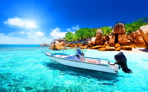 Seychelles Boat Sea Nature Wallpapers Hd Desktop And Mobile