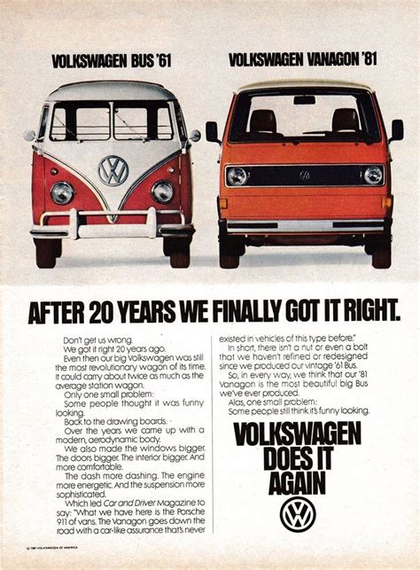 1981 Vw Vanagon 20 Years Later Volkswagen Microbus Original Magazine Ad