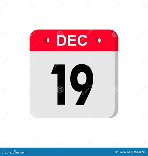 Calendar Vector Icon On White Background December 19 Stock Vector
