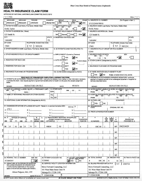 Filled Health Insurance Claim Form Example