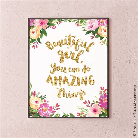 Beautiful Girl You Can Do Amazing Things Quote Wall Art Print Etsy