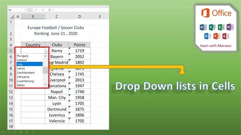 Set the contents of list. Excel 2019 ... Drop down list in Cells - YouTube