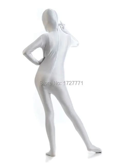 Ls7251white Full Body Shiny Lycra Spandex Tights Unisex Original Fetish Zentai Suits Halloween