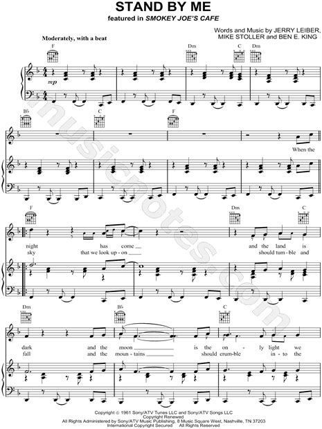Ben E King Stand By Me Sheet Music In F Major Transposable