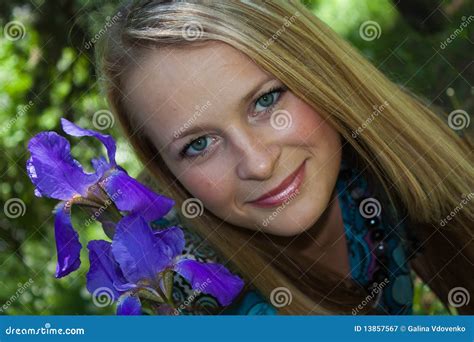 Portrait Of The Fair Haired Girl In A Garden Stock Image Image Of Eyes Innocence 13857567