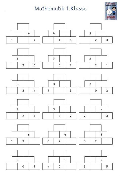 Arbeitsblätter zu den themen einmaleins, geometrie, verdoppeln und halbieren und vieles, vieles mehr. Kostenloses Arbeitsblatt 1.Klasse Mathematik Zahlenmauer ...