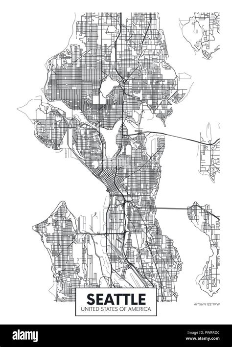 City Map Seattle Travel Vector Poster Design Detailed Plan Of The City