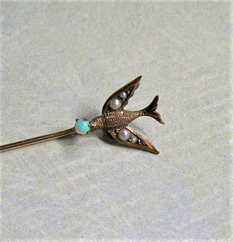 Antique 10k Gold Stick Pin With Bird Seed Pearls And Keepsake Jewels