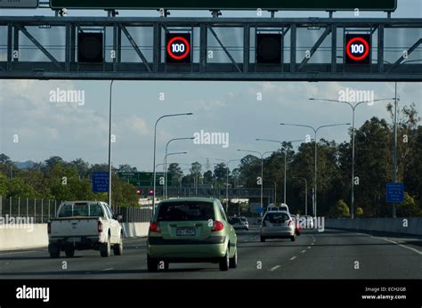 Motorway With Speed Limit Signs Brisbane Queensland Australia Stock