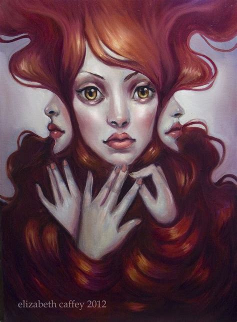 A Pop Surrealism Fine Art Painting By Elizabeth Caffey Of A Redhead Woman With Three Faces