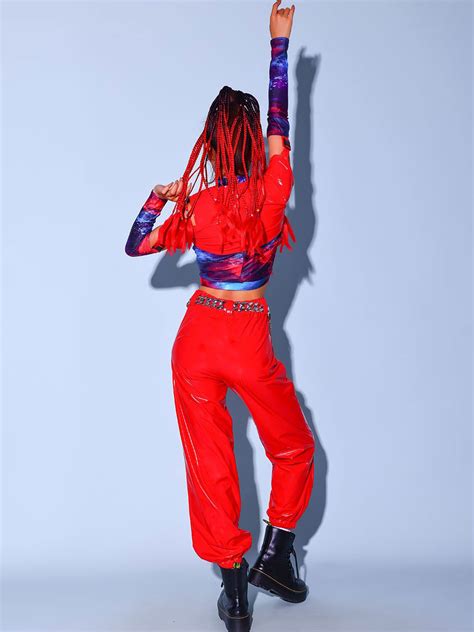 Trajes De Baile De Hip Hop Conjunto De Pantalones Superiores De Mujer Roja Para Adultos Traje De