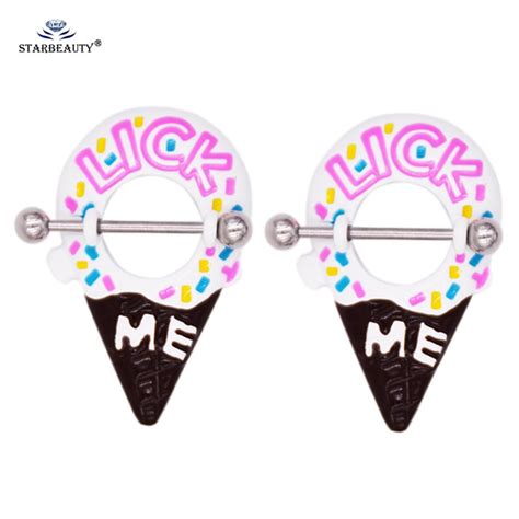 Lick Me 2 Pcslot Sweet Rainbow Ice Cream Nipple Ring 14g Sexy Cute