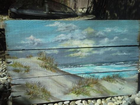 Original Ocean Beach Seascape Painting On Reclaimed Wood Shabby Chic