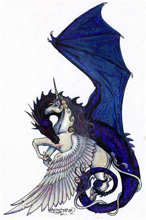 Unicorn And Dragon Drawing By Stephanie Small