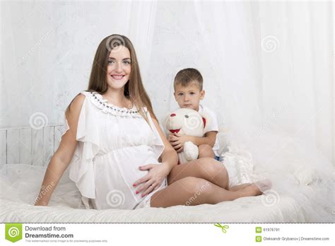 Portrait Of Pregnant Mother And Her Son Stock Image Image Of Male