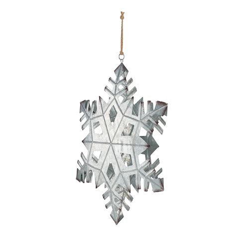 Holiday Time Stamped Galvanized Metal Snowflake Christmas Decoration